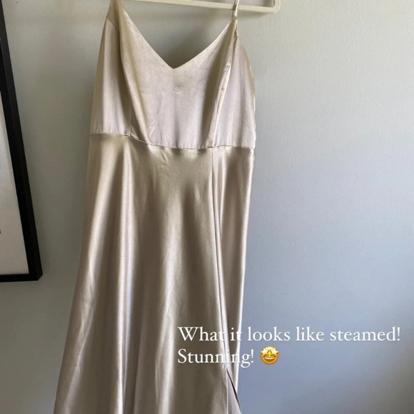 BIRDY Grey Satin-Look Champagne Maxi Slip Dress with Slit Size M - Picture 3 of 17